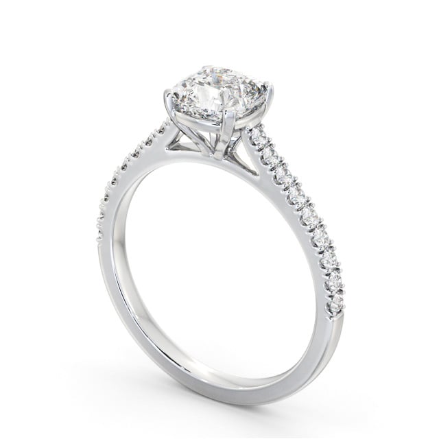 Cushion Diamond Engagement Ring Palladium Solitaire With Side Stones - Ilmena ENCU36S_WG_SIDE