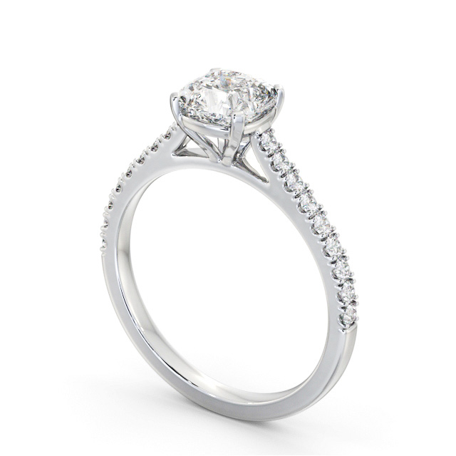 Cushion Diamond Engagement Ring 18K White Gold Solitaire With Side Stones - Ilmena ENCU36S_WG_SIDE