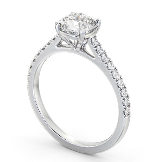  Cushion Diamond Engagement Ring 18K White Gold Solitaire With Side Stones - Ilmena ENCU36S_WG_THUMB1 