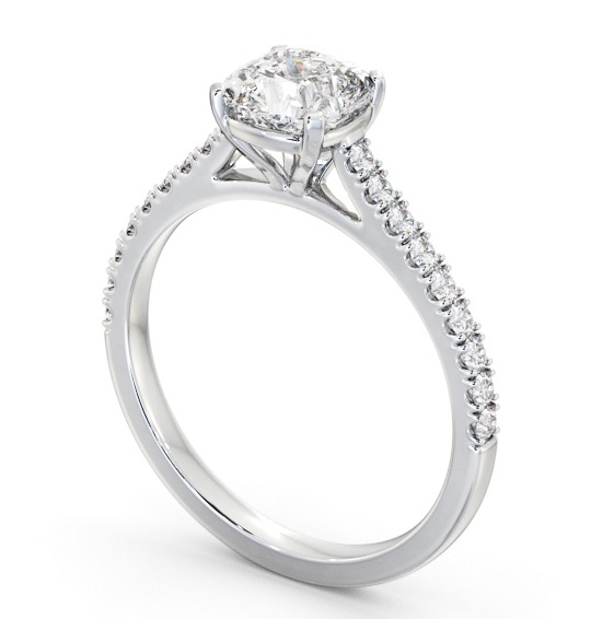 Cushion Diamond 4 Prong Engagement Ring 18K White Gold Solitaire with Channel Set Side Stones ENCU36S_WG_THUMB1