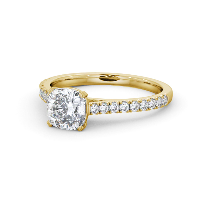 Cushion Diamond Engagement Ring 9K Yellow Gold Solitaire With Side Stones - Ilmena ENCU36S_YG_FLAT