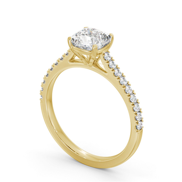Cushion Diamond Engagement Ring 9K Yellow Gold Solitaire With Side Stones - Ilmena ENCU36S_YG_SIDE