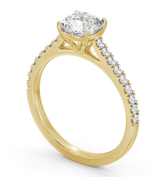 Cushion Diamond 4 Prong Engagement Ring 9K Yellow Gold Solitaire with Channel Set Side Stones ENCU36S_YG_THUMB1 