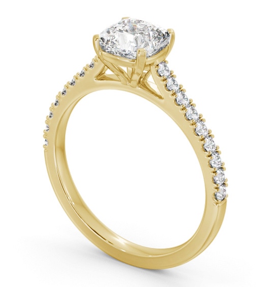 Cushion Diamond 4 Prong Engagement Ring 18K Yellow Gold Solitaire with Channel Set Side Stones ENCU36S_YG_THUMB1