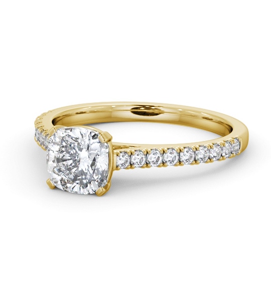  Cushion Diamond Engagement Ring 18K Yellow Gold Solitaire With Side Stones - Ilmena ENCU36S_YG_THUMB2 
