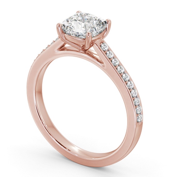 Cushion Diamond 4 Prong Engagement Ring 9K Rose Gold Solitaire with Channel Set Side Stones ENCU37S_RG_THUMB1