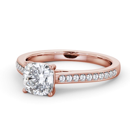  Cushion Diamond Engagement Ring 18K Rose Gold Solitaire With Side Stones - Cavan ENCU37S_RG_THUMB2 