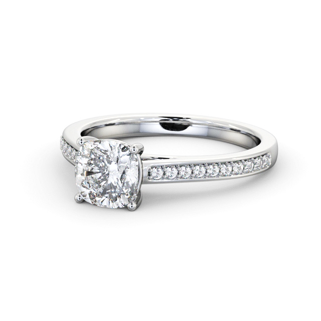Cushion Diamond Engagement Ring Palladium Solitaire With Side Stones - Cavan ENCU37S_WG_FLAT
