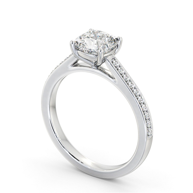 Cushion Diamond Engagement Ring Palladium Solitaire With Side Stones - Cavan ENCU37S_WG_SIDE