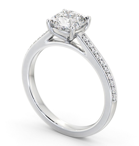  Cushion Diamond Engagement Ring 18K White Gold Solitaire With Side Stones - Cavan ENCU37S_WG_THUMB1 