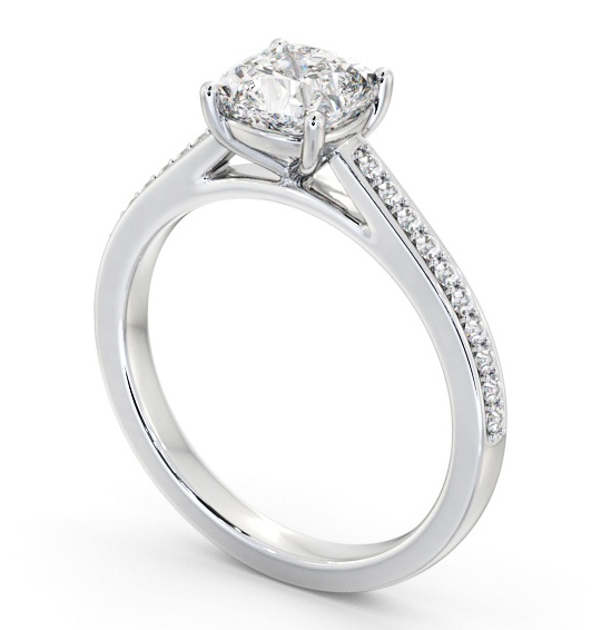 Cushion Diamond 4 Prong Engagement Ring 18K White Gold Solitaire with Channel Set Side Stones ENCU37S_WG_THUMB1 