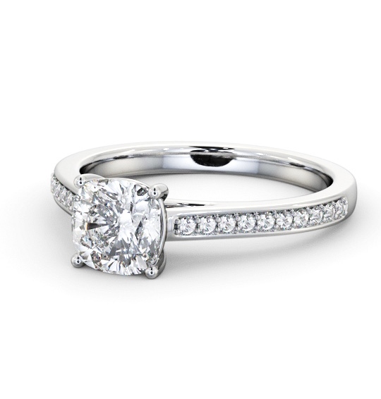 Cushion Diamond Engagement Ring 9K White Gold Solitaire With Side Stones - Cavan ENCU37S_WG_THUMB2 