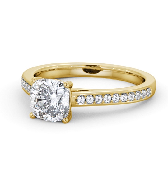 Cushion Diamond 4 Prong Engagement Ring 9K Yellow Gold Solitaire with Channel Set Side Stones ENCU37S_YG_THUMB2 