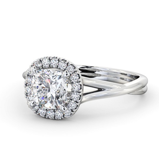 Halo Cushion Diamond Crossover Band Engagement Ring 18K White Gold ENCU38_WG_THUMB2 