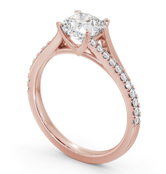 Cushion Diamond Engagement Ring 9K Rose Gold Solitaire with Offset Side Stones ENCU38S_RG_THUMB1