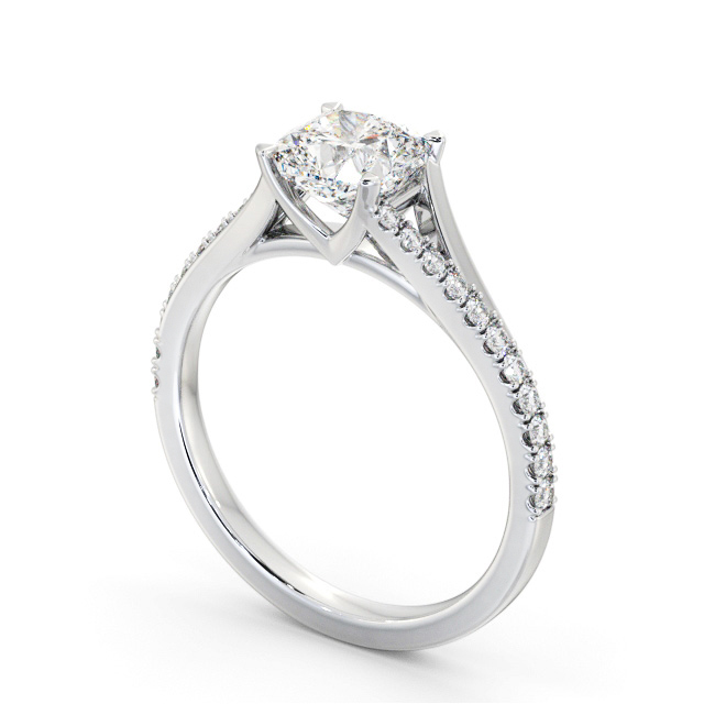 Cushion Diamond Engagement Ring 9K White Gold Solitaire With Side Stones - Tokyo ENCU38S_WG_SIDE