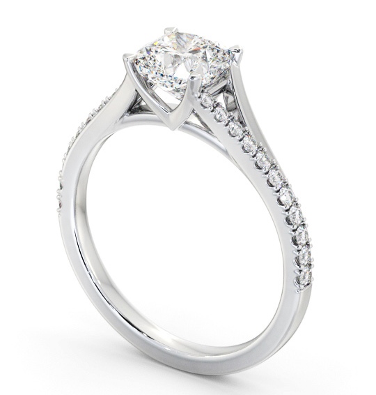  Cushion Diamond Engagement Ring 18K White Gold Solitaire With Side Stones - Tokyo ENCU38S_WG_THUMB1 