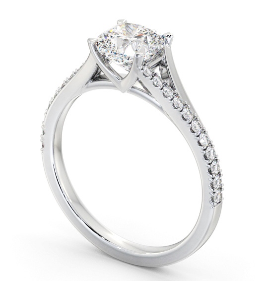 Cushion Diamond Engagement Ring 18K White Gold Solitaire with Offset Side Stones ENCU38S_WG_THUMB1 