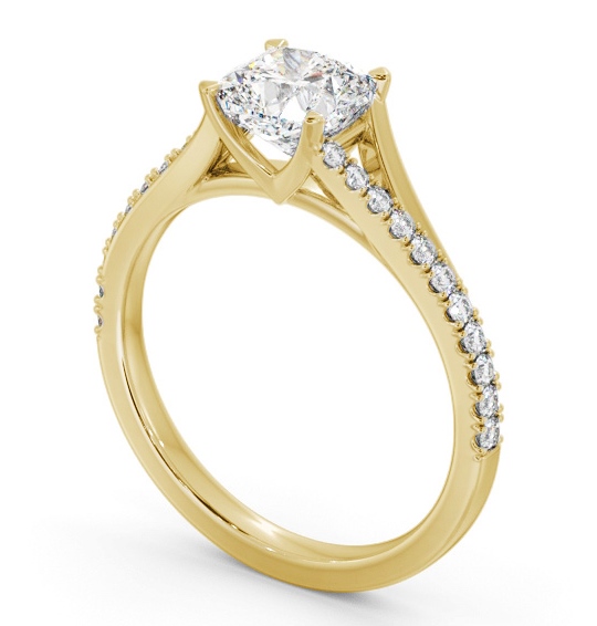 Cushion Diamond Engagement Ring 18K Yellow Gold Solitaire with Offset Side Stones ENCU38S_YG_THUMB1