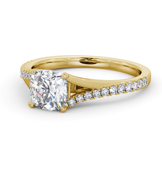 Cushion Diamond Engagement Ring 9K Yellow Gold Solitaire with Offset Side Stones ENCU38S_YG_THUMB2 