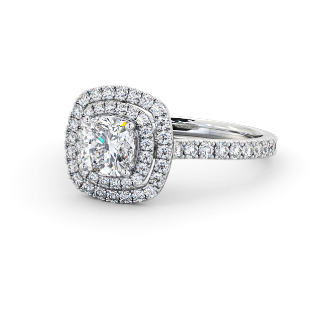 Halo Cushion Diamond Engagement Ring Platinum - Kimcoe ENCU39_WG_FLAT