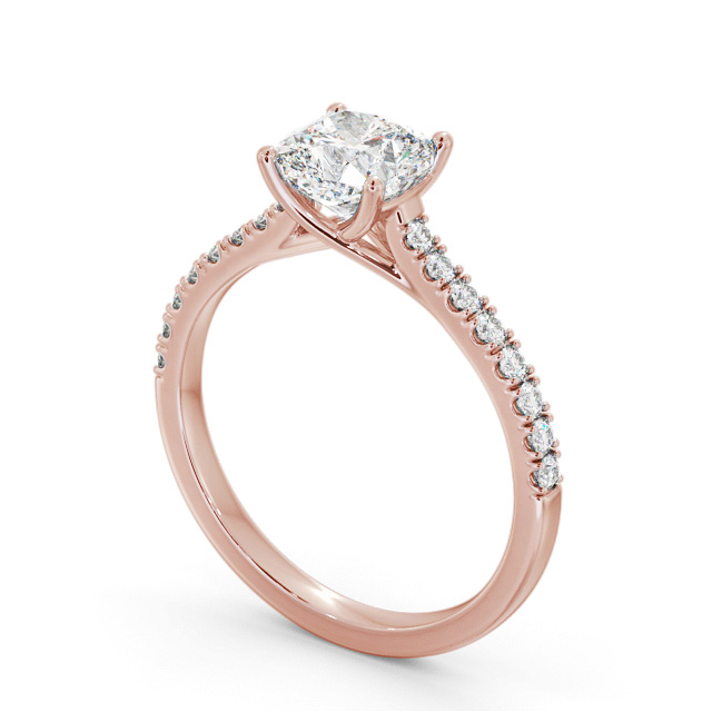 Cushion Diamond Engagement Ring 9K Rose Gold Solitaire With Side Stones - Misha ENCU39S_RG_SIDE