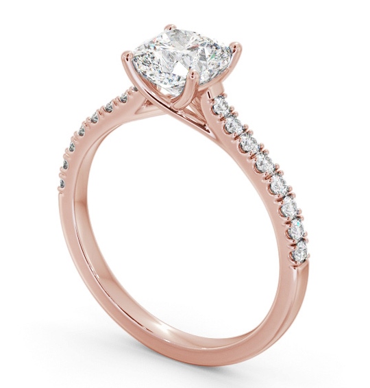 Cushion Diamond Trellis Style Engagement Ring 18K Rose Gold Solitaire with Channel Set Side Stones ENCU39S_RG_THUMB1