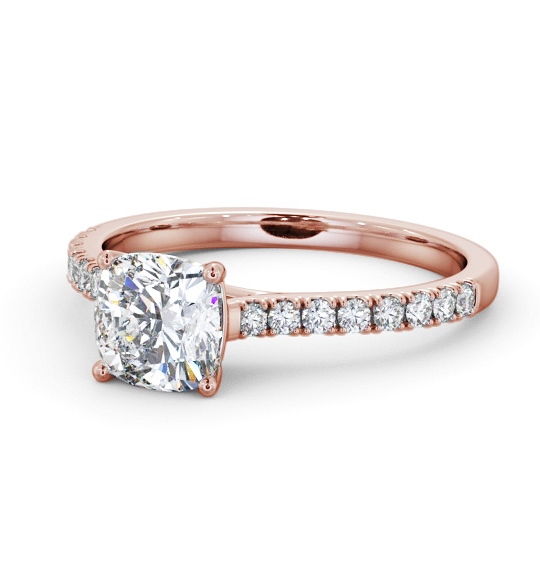  Cushion Diamond Engagement Ring 9K Rose Gold Solitaire With Side Stones - Misha ENCU39S_RG_THUMB2 