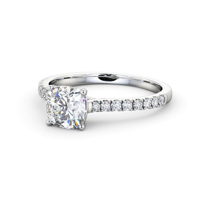 Cushion Diamond Engagement Ring Palladium Solitaire With Side Stones - Misha ENCU39S_WG_FLAT