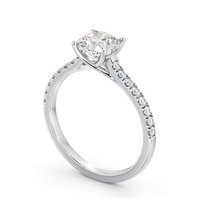 Cushion Diamond Engagement Ring 9K White Gold Solitaire With Side Stones - Misha ENCU39S_WG_SIDE