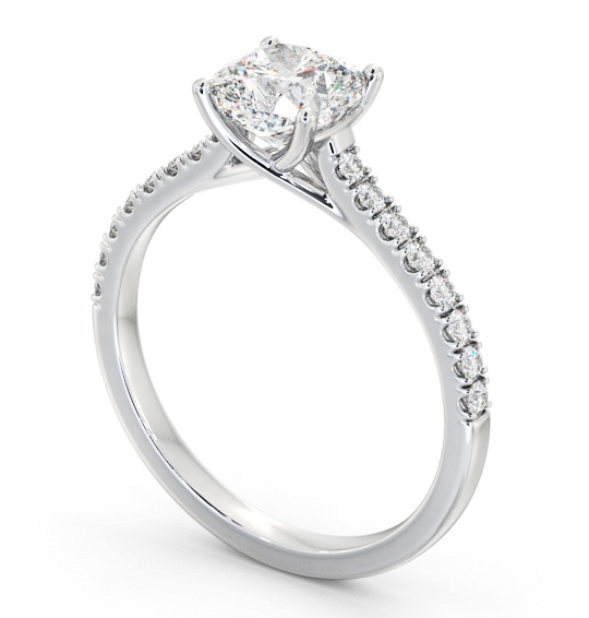  Cushion Diamond Engagement Ring Platinum Solitaire With Side Stones - Misha ENCU39S_WG_THUMB1 