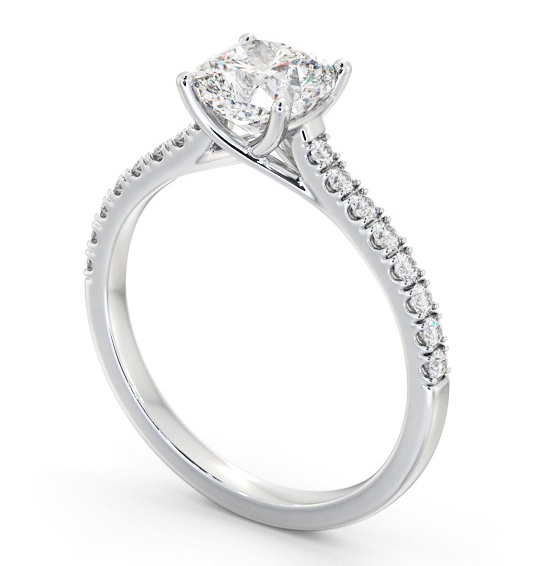 Cushion Diamond Trellis Style Engagement Ring 18K White Gold Solitaire with Channel Set Side Stones ENCU39S_WG_THUMB1