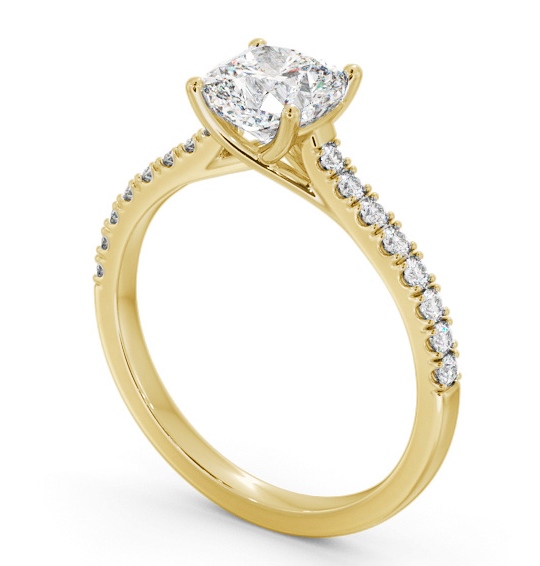  Cushion Diamond Engagement Ring 18K Yellow Gold Solitaire With Side Stones - Misha ENCU39S_YG_THUMB1 