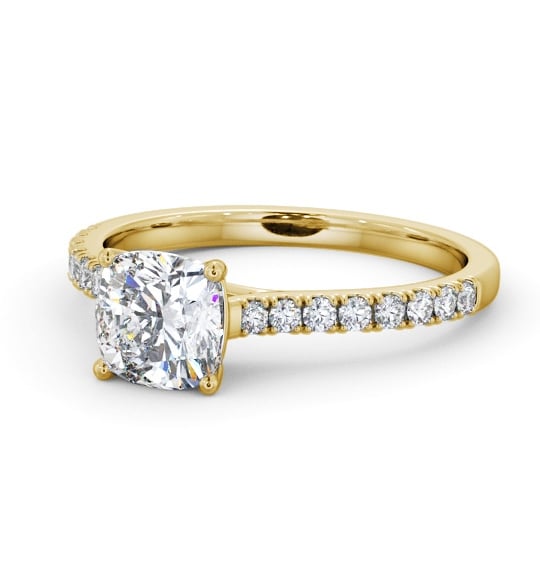  Cushion Diamond Engagement Ring 9K Yellow Gold Solitaire With Side Stones - Misha ENCU39S_YG_THUMB2 