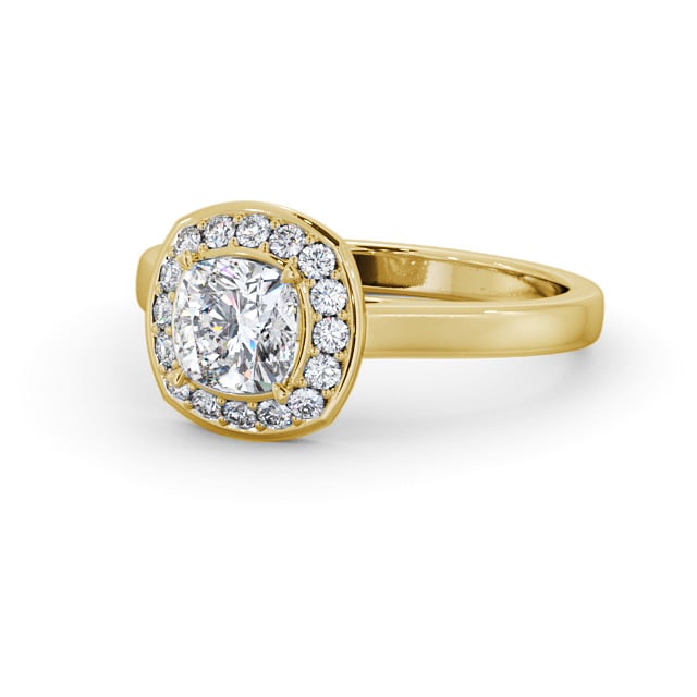 Halo Cushion Diamond Engagement Ring 9K Yellow Gold - Resoline ENCU40_YG_FLAT