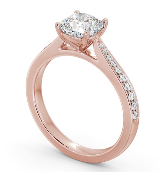 Cushion Diamond Tapered Band Engagement Ring 9K Rose Gold Solitaire with Channel Set Side Stones ENCU40S_RG_THUMB1 