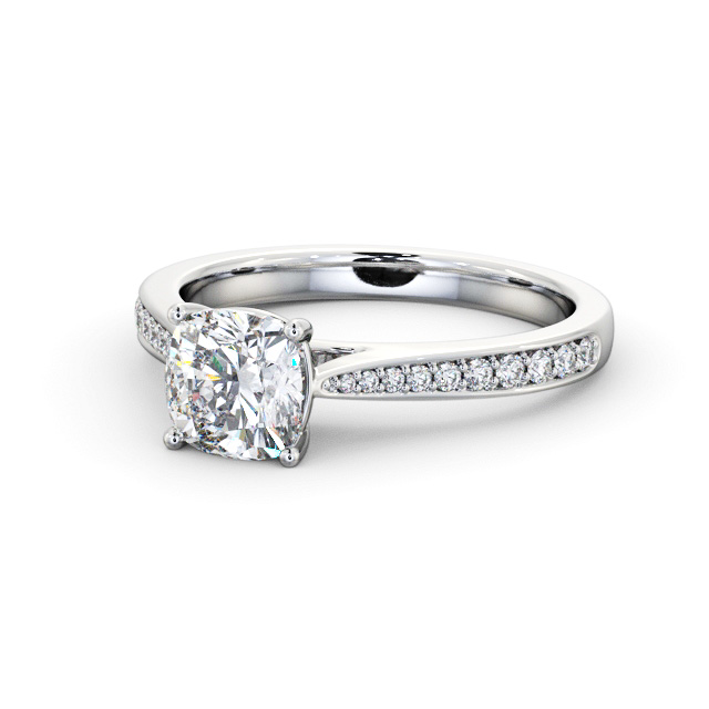 Cushion Diamond Engagement Ring Palladium Solitaire With Side Stones - Kristin ENCU40S_WG_FLAT