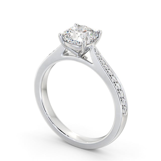 Cushion Diamond Engagement Ring Palladium Solitaire With Side Stones - Kristin ENCU40S_WG_SIDE