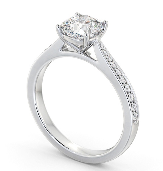 Cushion Diamond Tapered Band Engagement Ring 18K White Gold Solitaire with Channel Set Side Stones ENCU40S_WG_THUMB1 