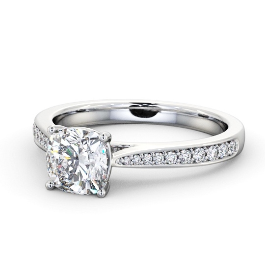 Cushion Diamond Tapered Band Engagement Ring Palladium Solitaire with Channel Set Side Stones ENCU40S_WG_THUMB2 