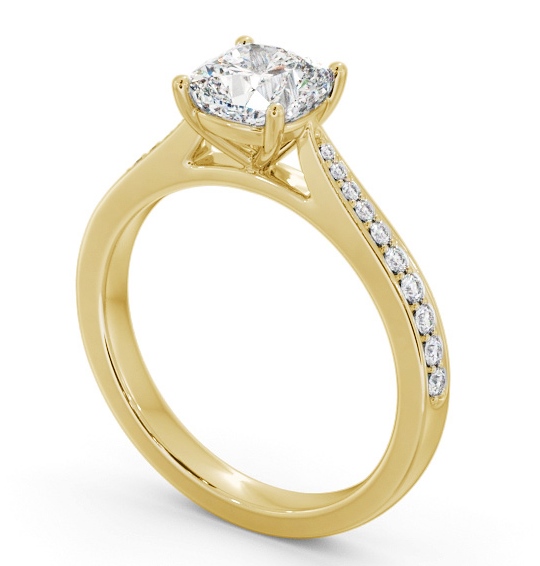 Cushion Diamond Tapered Band Engagement Ring 9K Yellow Gold Solitaire with Channel Set Side Stones ENCU40S_YG_THUMB1