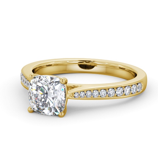 Cushion Diamond Tapered Band Engagement Ring 9K Yellow Gold Solitaire with Channel Set Side Stones ENCU40S_YG_THUMB2 