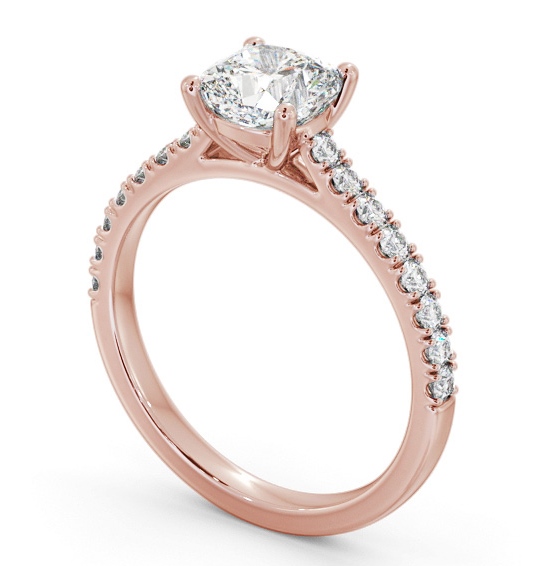 Cushion Diamond 4 Prong Engagement Ring 18K Rose Gold Solitaire with Channel Set Side Stones ENCU41S_RG_THUMB1