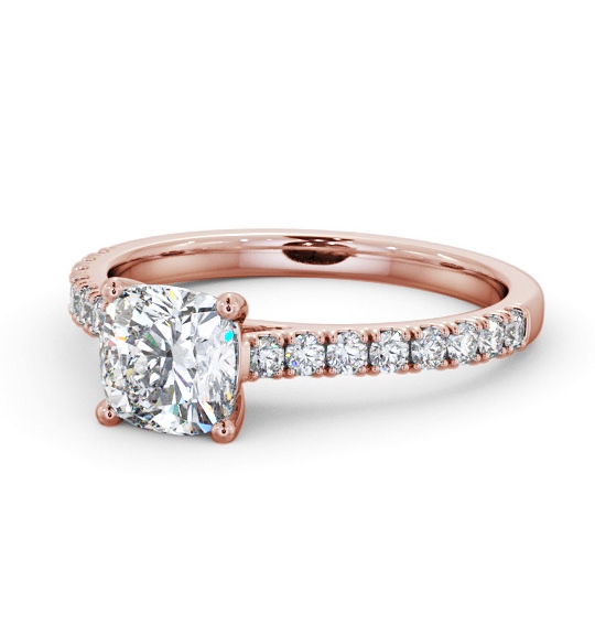 Cushion Diamond 4 Prong Engagement Ring 9K Rose Gold Solitaire with Channel Set Side Stones ENCU41S_RG_THUMB2 