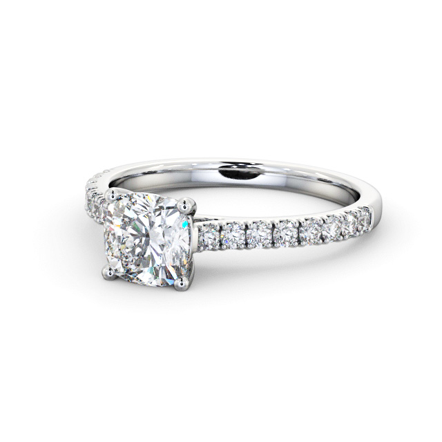 Cushion Diamond Engagement Ring Palladium Solitaire With Side Stones - Fenton ENCU41S_WG_FLAT