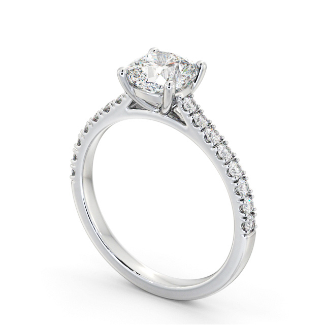Cushion Diamond Engagement Ring Palladium Solitaire With Side Stones - Fenton ENCU41S_WG_SIDE