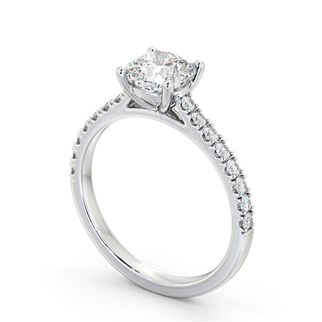 Cushion Diamond Engagement Ring 18K White Gold Solitaire With Side Stones - Fenton ENCU41S_WG_SIDE