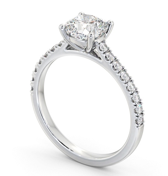 Cushion Diamond 4 Prong Engagement Ring 18K White Gold Solitaire with Channel Set Side Stones ENCU41S_WG_THUMB1 