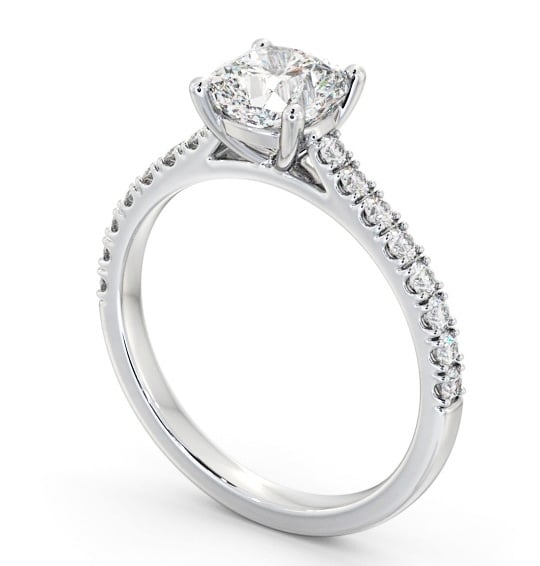 Cushion Diamond 4 Prong Engagement Ring Platinum Solitaire with Channel Set Side Stones ENCU41S_WG_THUMB1