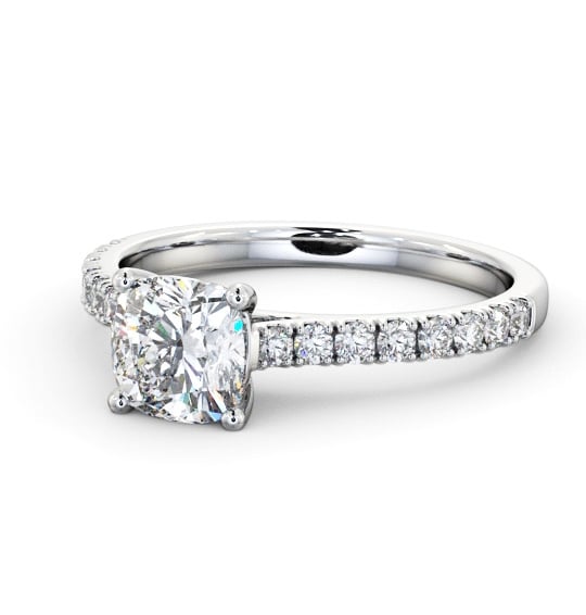 Cushion Diamond 4 Prong Engagement Ring Platinum Solitaire with Channel Set Side Stones ENCU41S_WG_THUMB2 